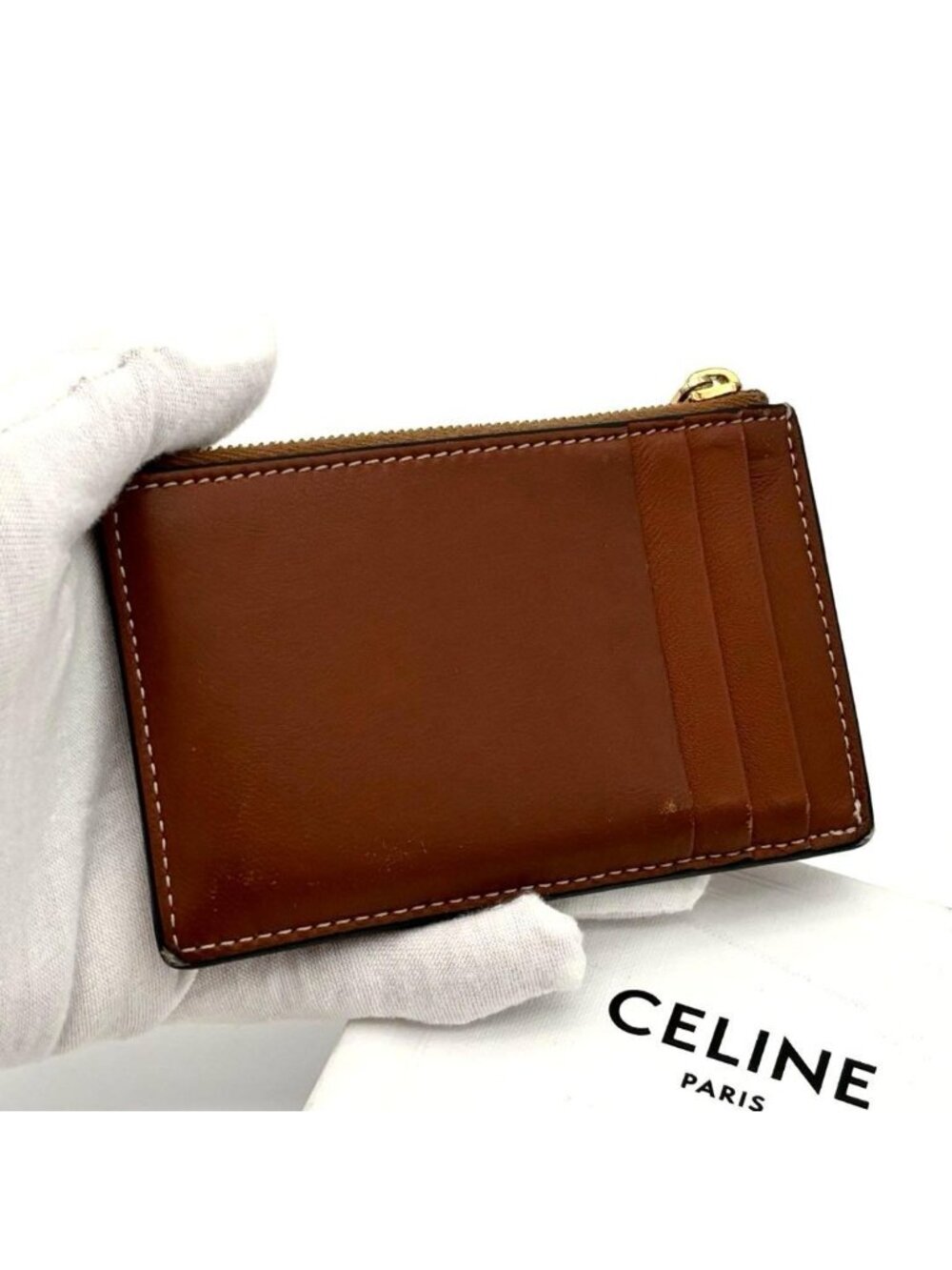 Celine Cuill Taurillon Triomphe Coin Case Wallet Brown - Picture 2 of 9